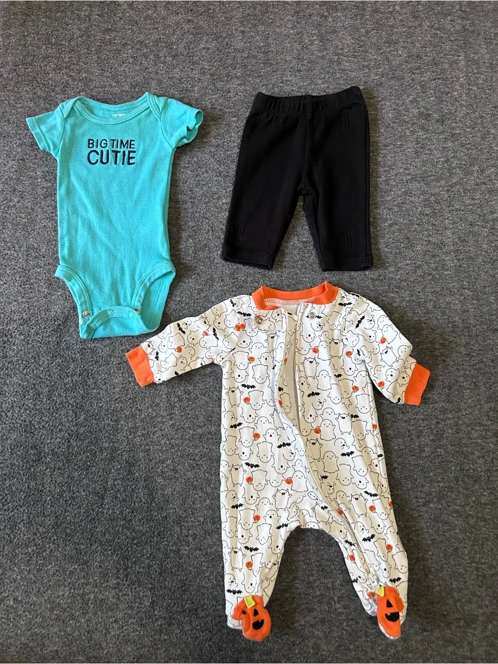 Kids Newborn Set with Teal Bodysuit, Black Pants and Halloween Footed Sleeper